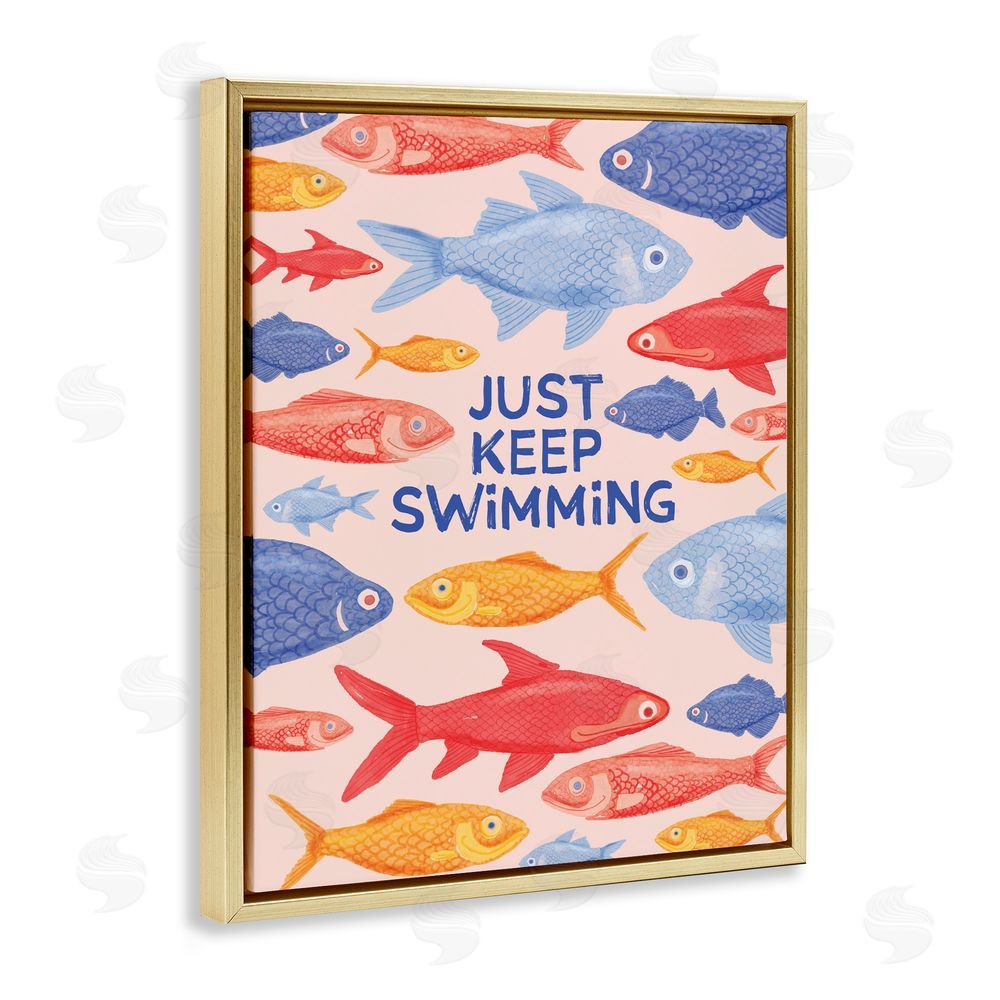 The Paper Curator Just Keep Swimming Fish Gold Floating Framed Canvas Wall Art