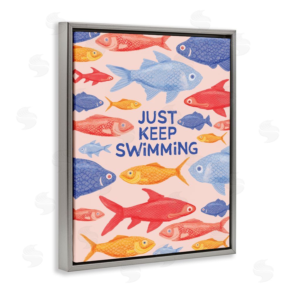 The Paper Curator Just Keep Swimming Fish Gray Floating Framed Canvas Wall Art