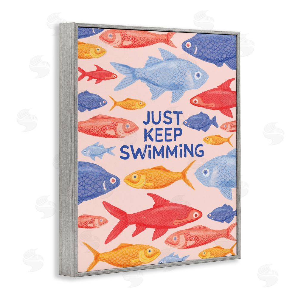 The Paper Curator Just Keep Swimming Fish Gray Framed Giclee Wall Art