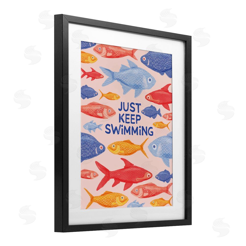 The Paper Curator Just Keep Swimming Fish Black Framed Print Under Glass Wall Art