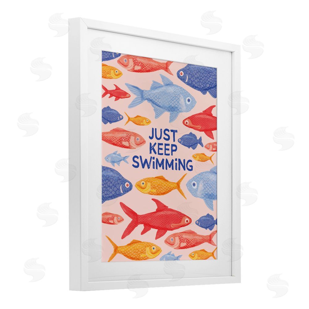 The Paper Curator Just Keep Swimming Fish White Framed Print Under Glass Wall Art