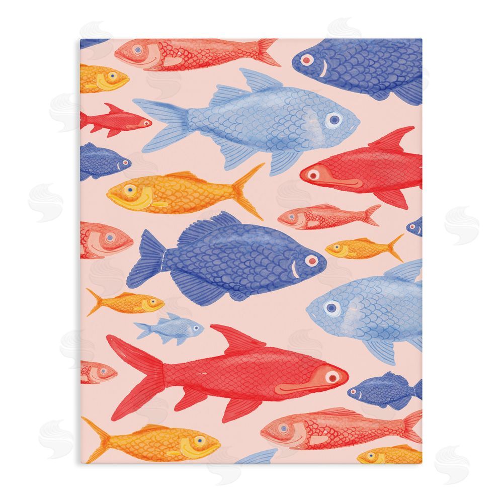The Paper Curator Red Yellow and Blue Fish Stretched Canvas Wall Art