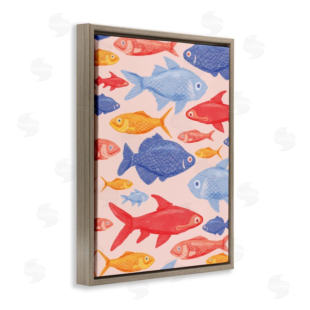 The Paper Curator Red Yellow and Blue Fish Brown Floating Framed Canvas Wall Art