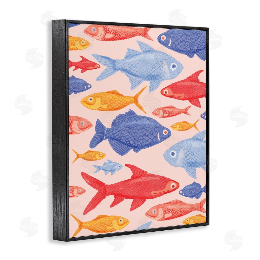 The Paper Curator Red Yellow and Blue Fish Black Framed Giclee Wall Art