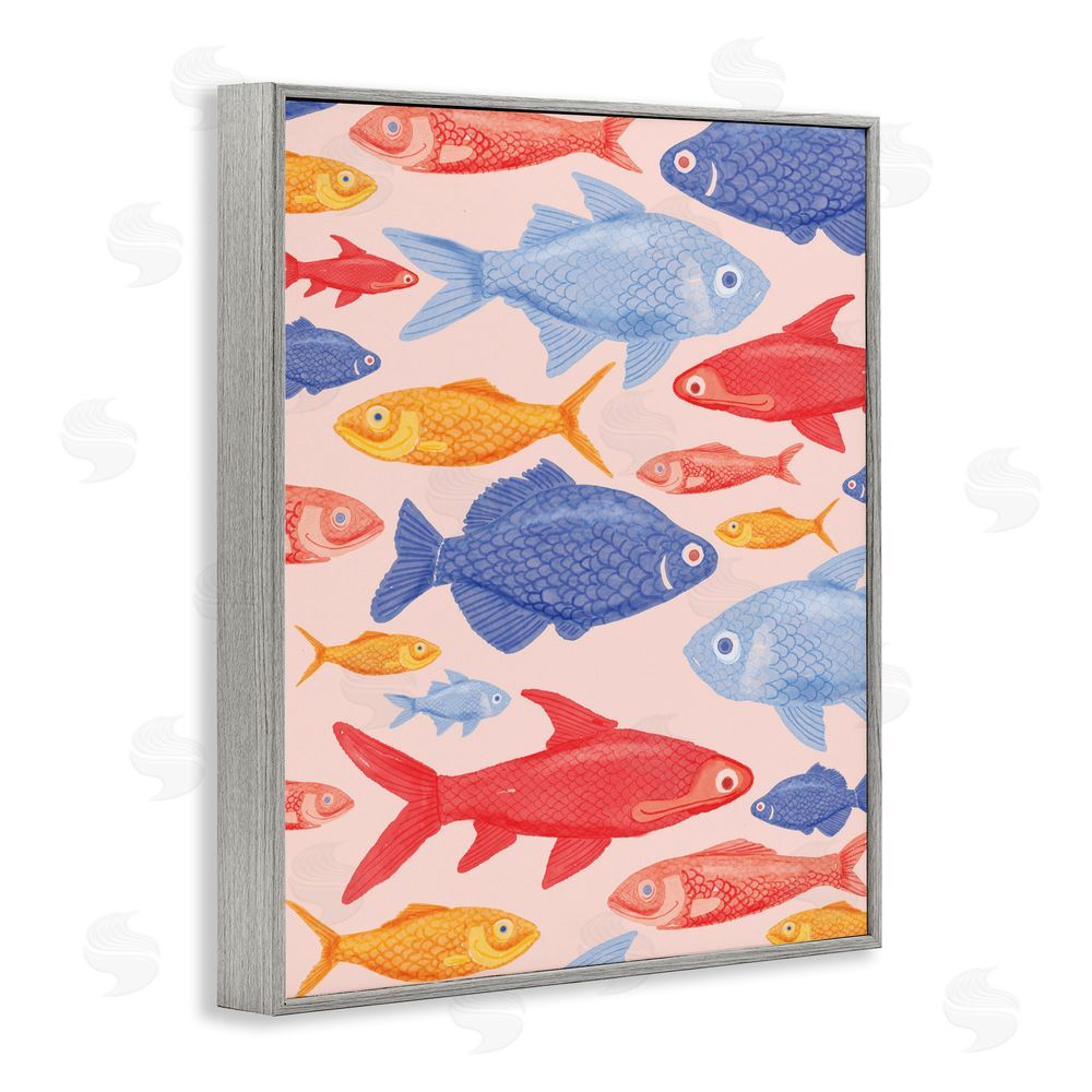 The Paper Curator Red Yellow and Blue Fish Gray Framed Giclee Wall Art