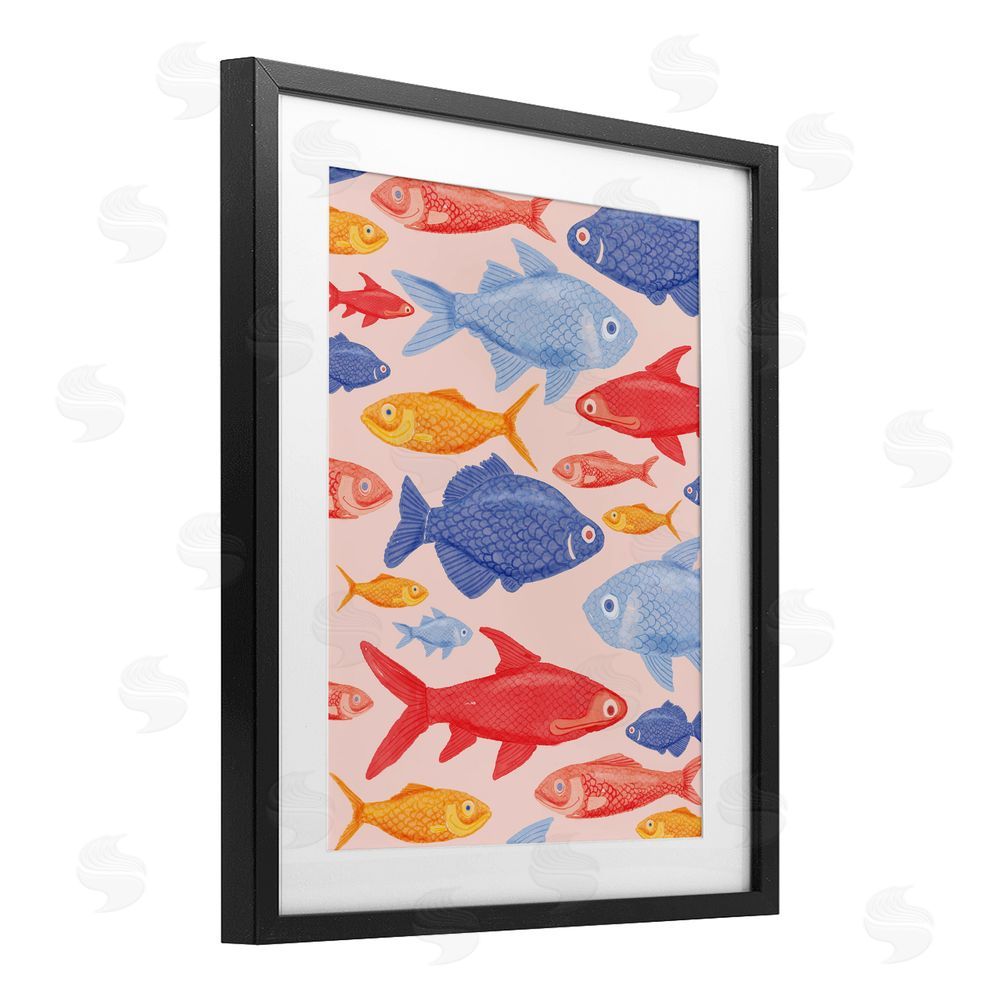 The Paper Curator Red Yellow and Blue Fish Black Framed Print Under Glass Wall Art