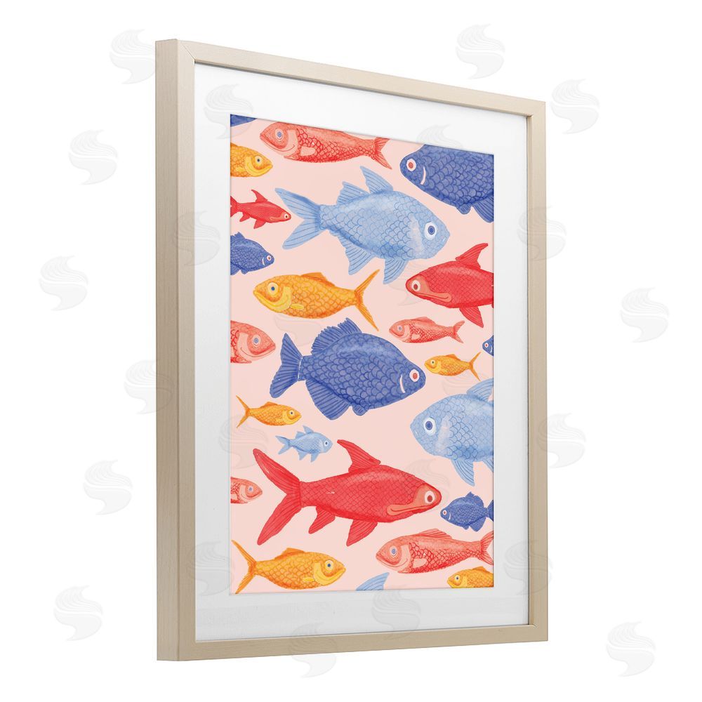 The Paper Curator Red Yellow and Blue Fish Brown Framed Print Under Glass Wall Art