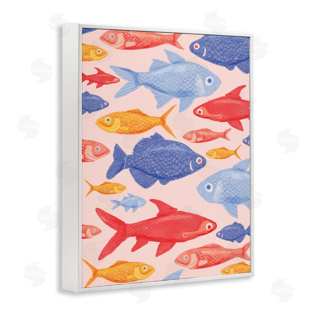 The Paper Curator Red Yellow and Blue Fish White Framed Giclee Wall Art