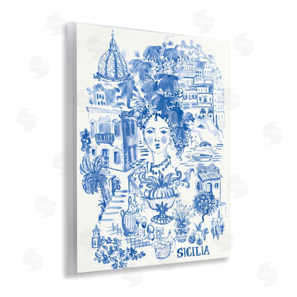 Karolina Sato Sicilia City In Blue Wall Plaque Printed Art