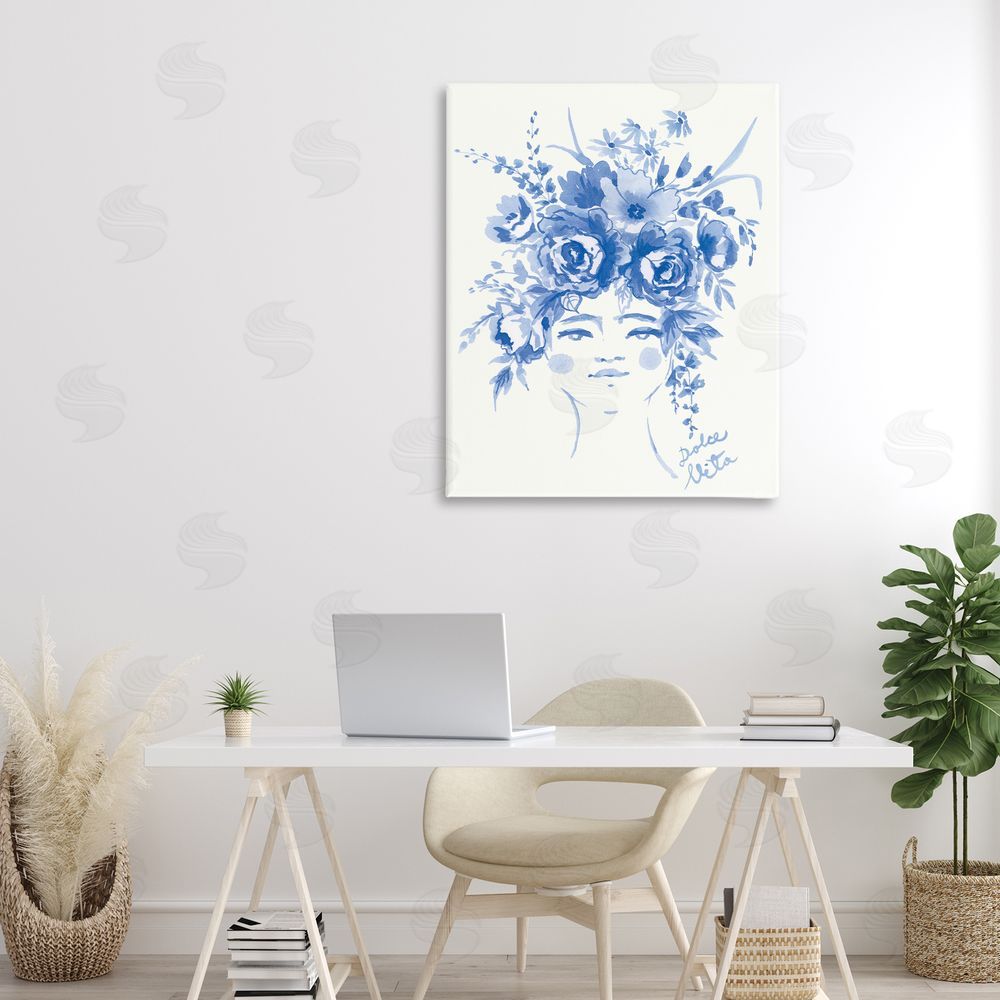Karolina Sato Dolce Vita Woman with Roses Stretched Canvas Wall Art in Room
