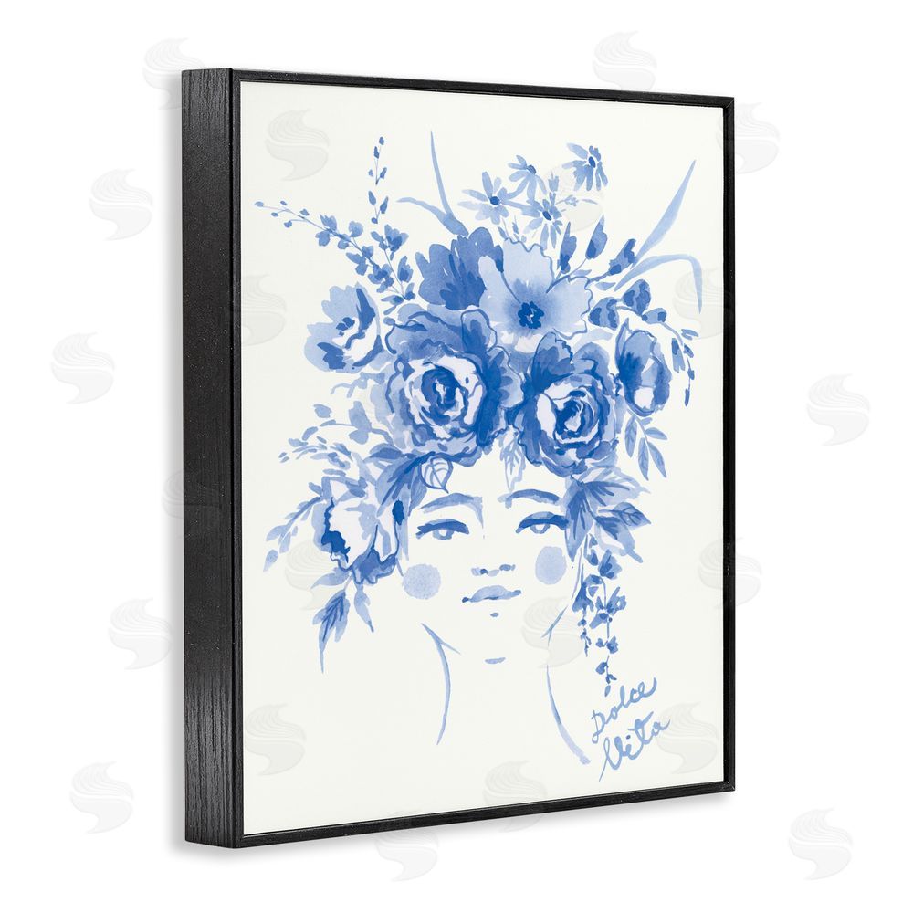 Karolina Sato Dolce Vita Woman with Roses Black Framed Giclee Wall Art Print