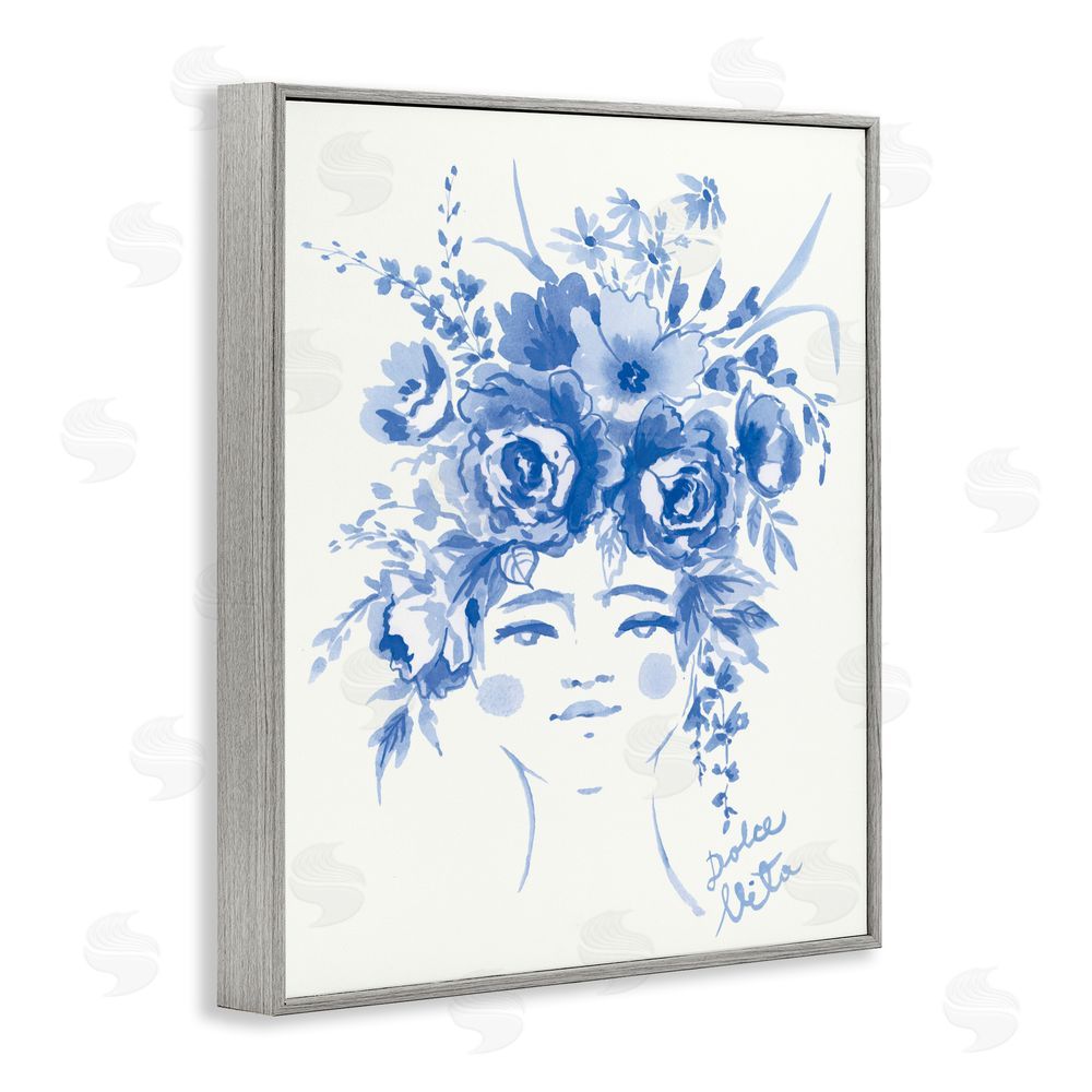Karolina Sato Dolce Vita Woman with Roses Gray Framed Giclee Wall Art Print