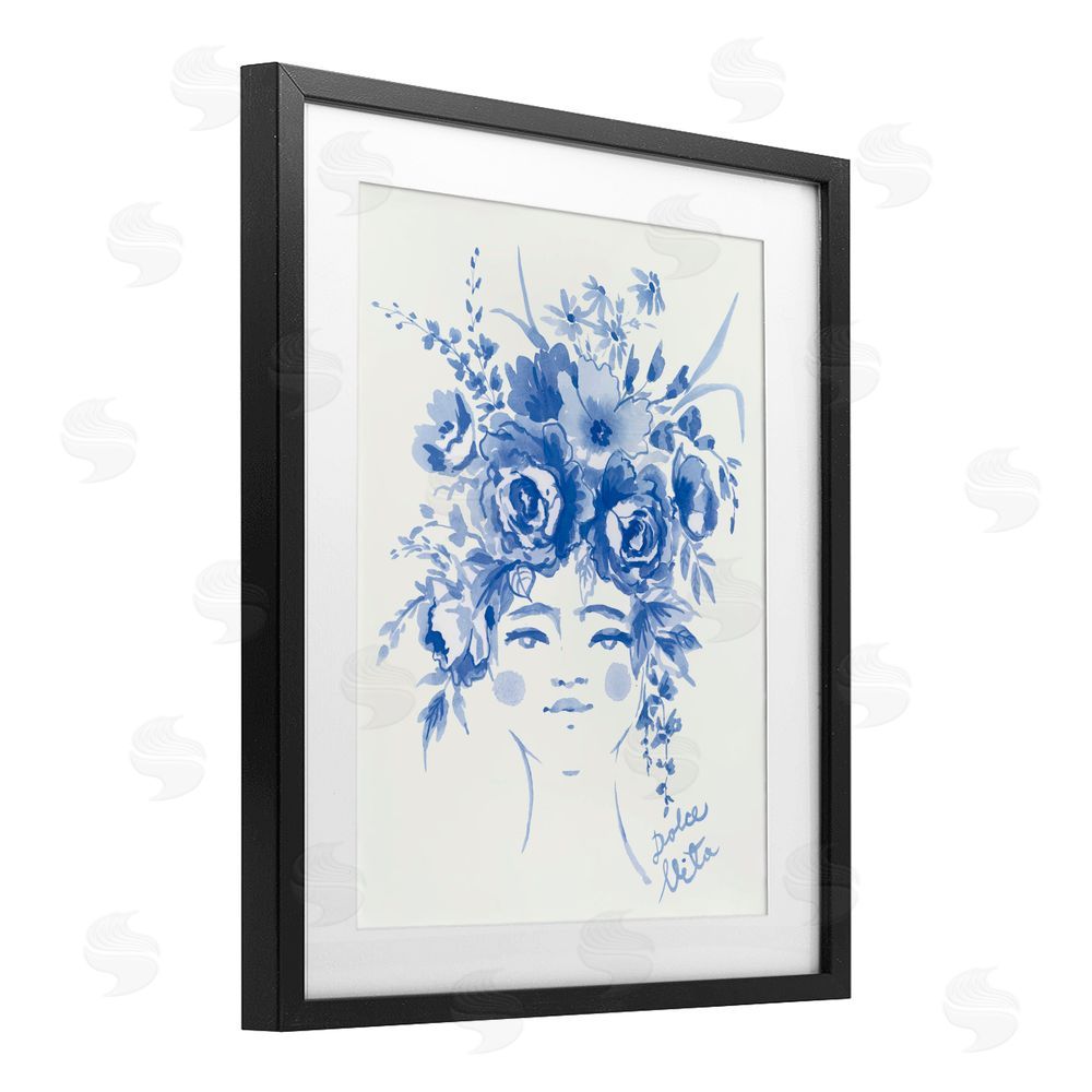 Karolina Sato Dolce Vita Woman with Roses Black Framed Print Under Glass Wall Art