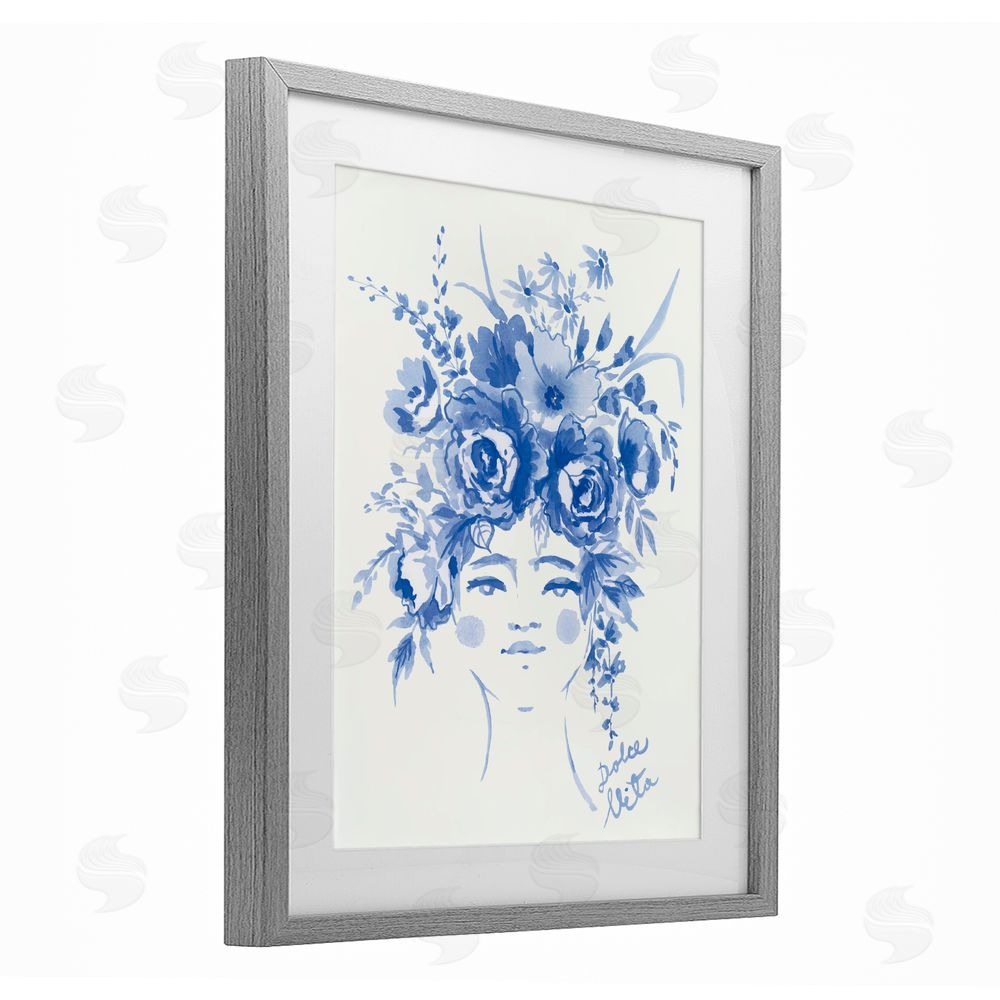 Karolina Sato Dolce Vita Woman with Roses Gray Framed Print Under Glass Wall Art