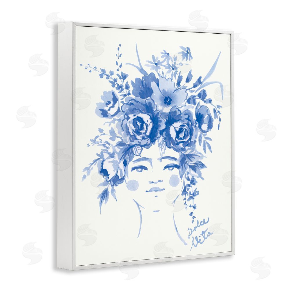 Karolina Sato Dolce Vita Woman with Roses White Framed Giclee Wall Art Print
