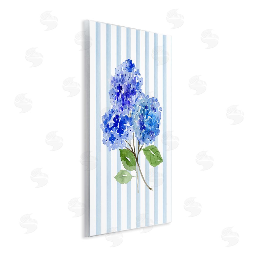 Corinne Haig Blue Hydrangeas over Stripes Wall Plaque Art Print with White Foil Wrap