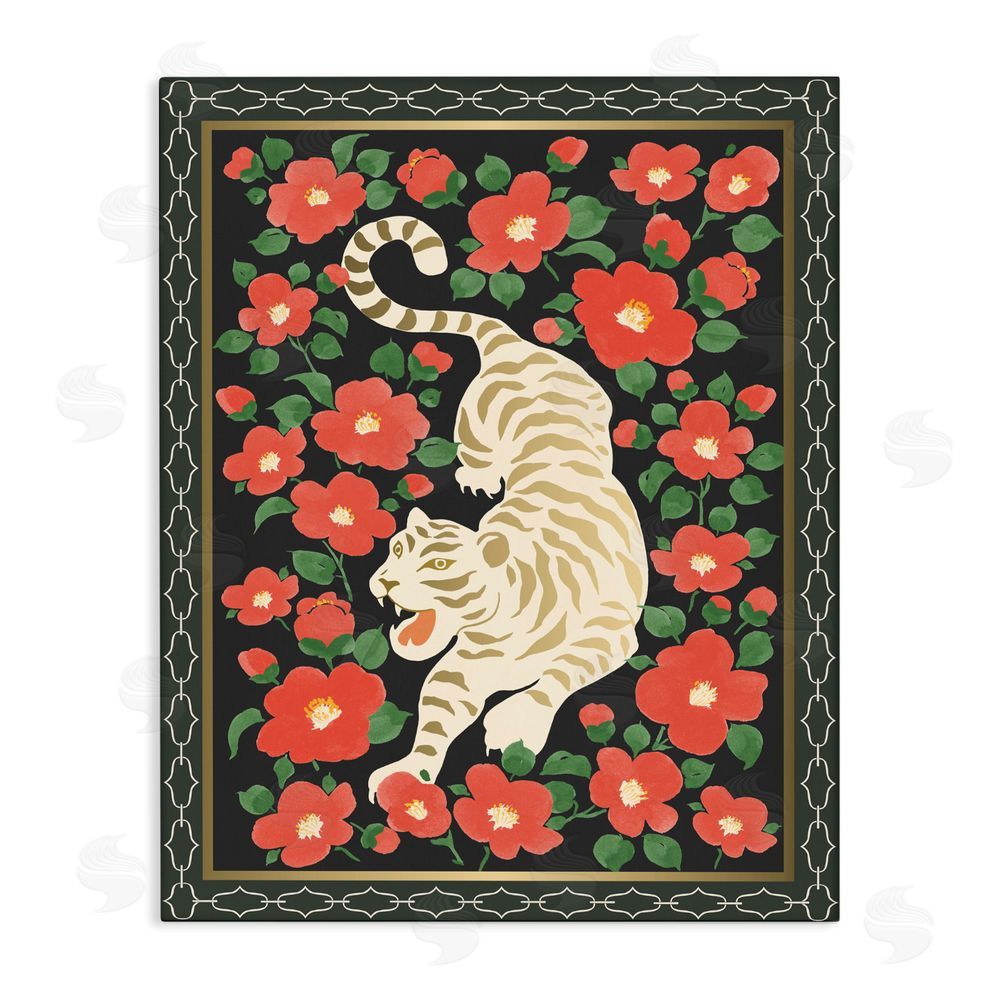 Karolina Sato Ivory Tiger Among Camelias Stretched Canvas Wall Art