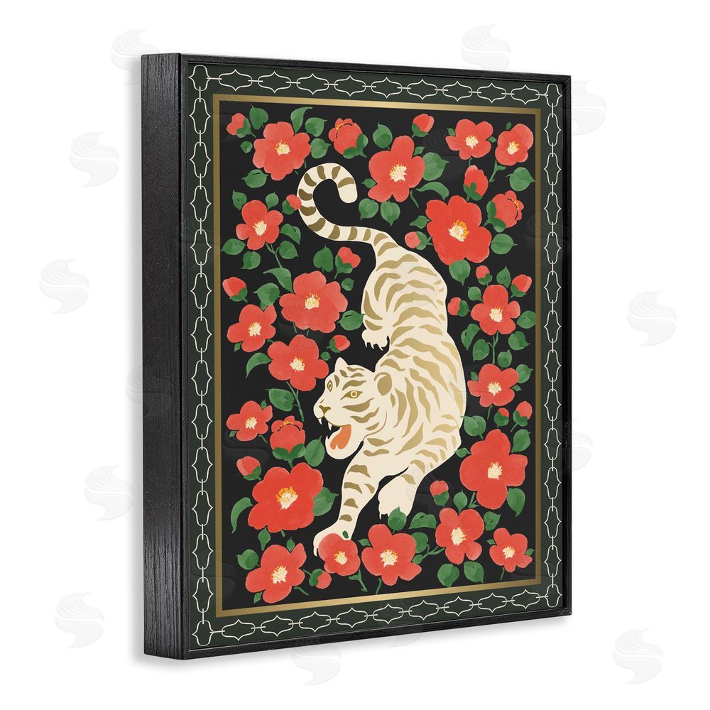 Karolina Sato Ivory Tiger Among Camelias Black Framed Giclee Wall Art