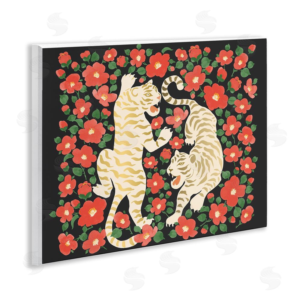Karolina Sato Ivory Twin Tigers Among Flowers Wall Plaque Home Decor Art Print