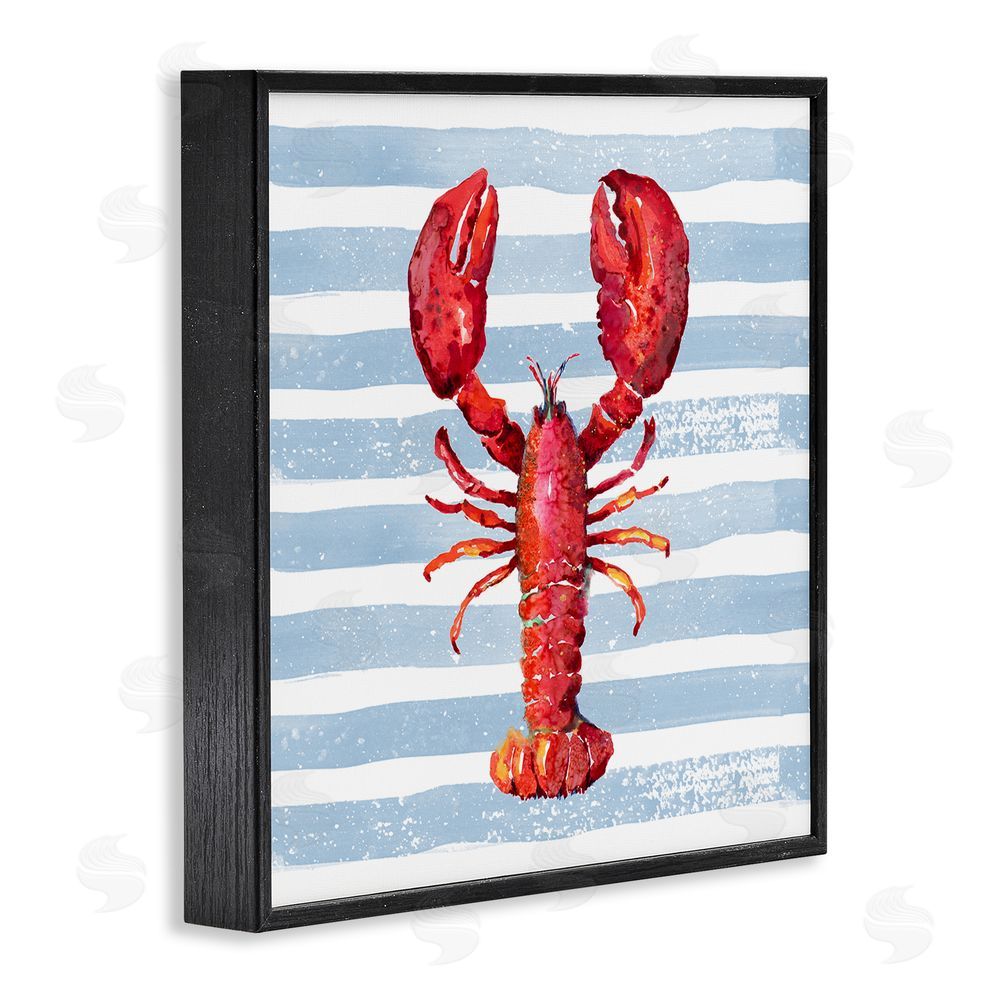 Patricia Pinto Red Lobster on Blue Stripes Black Framed Giclee Wall Art