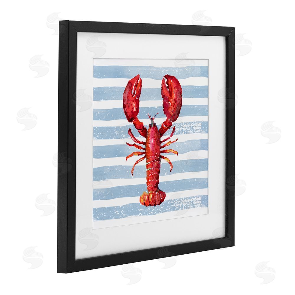 Patricia Pinto Red Lobster on Blue Stripes Black Framed Print Under Glass Wall Art