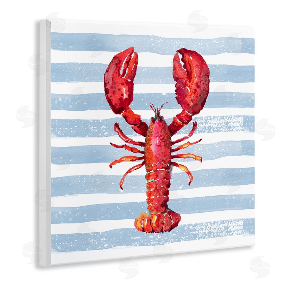 Patricia Pinto Red Lobster on Blue Stripes Wall Plaque Home Decor Art Print