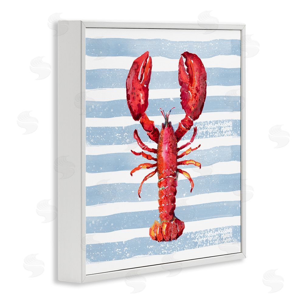 Patricia Pinto Red Lobster on Blue Stripes White Framed Giclee Wall Art