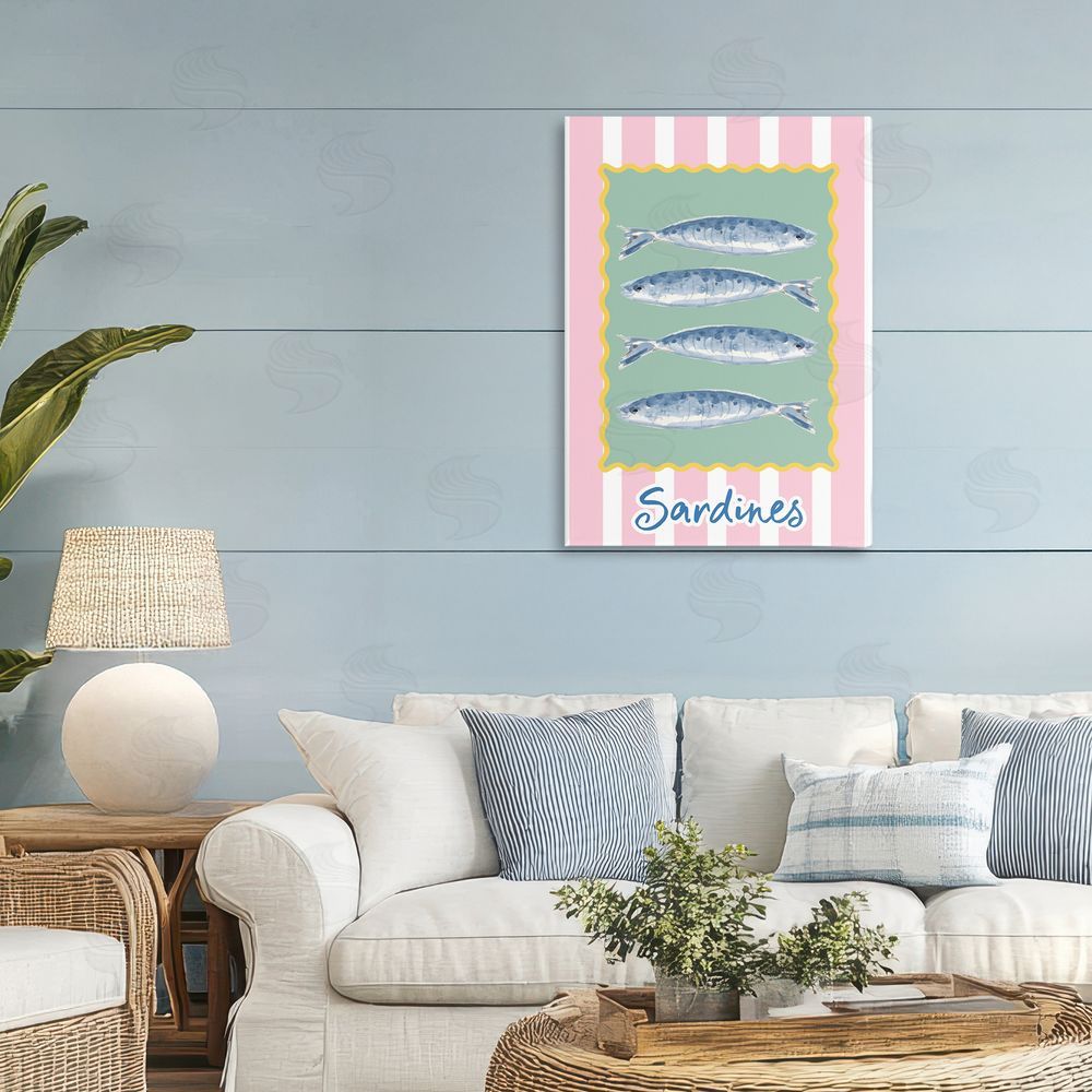 Patricia Pinto Pastel Striped Sardines Stretched Canvas Wall Art in Room