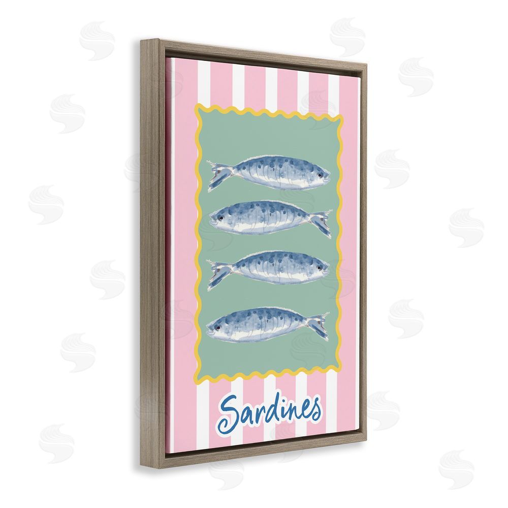Patricia Pinto Pastel Striped Sardines Brown Floating Framed Canvas Wall Art