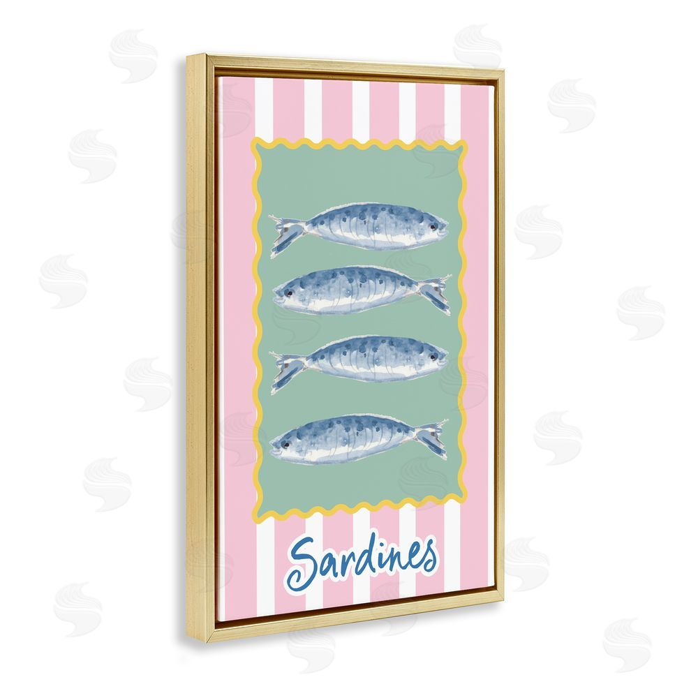 Patricia Pinto Pastel Striped Sardines Gold Floating Framed Canvas Wall Art
