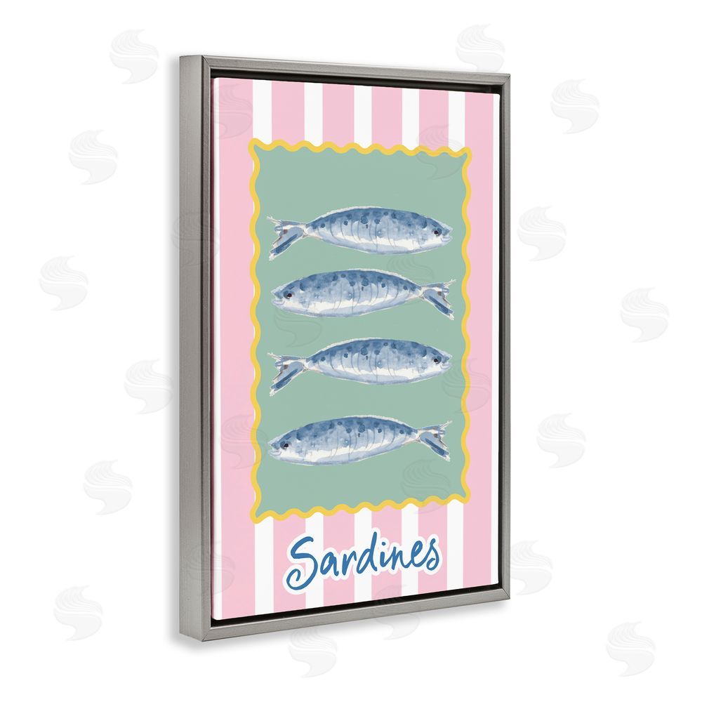 Patricia Pinto Pastel Striped Sardines Gray Floating Framed Canvas Wall Art