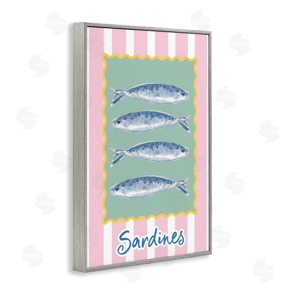 Patricia Pinto Pastel Striped Sardines Gray Framed Giclee Wall Art