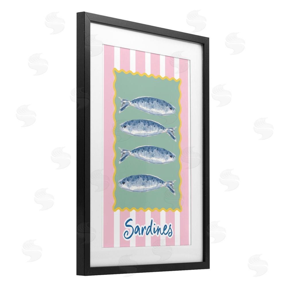 Patricia Pinto Pastel Striped Sardines Black Framed Print Under Glass Wall Art