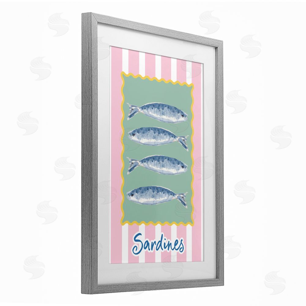 Patricia Pinto Pastel Striped Sardines Gray Framed Print Under Glass Wall Art