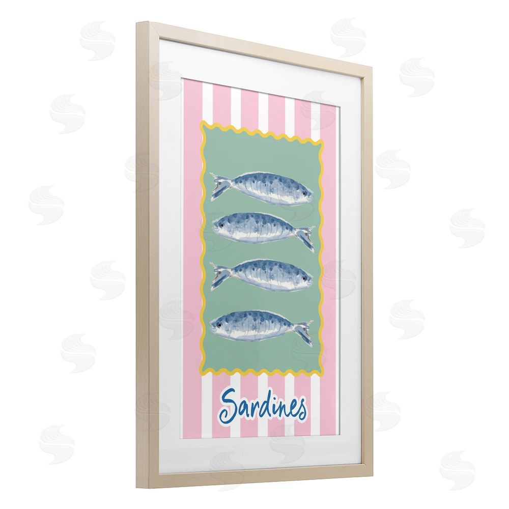 Patricia Pinto Pastel Striped Sardines Brown Framed Print Under Glass Wall Art