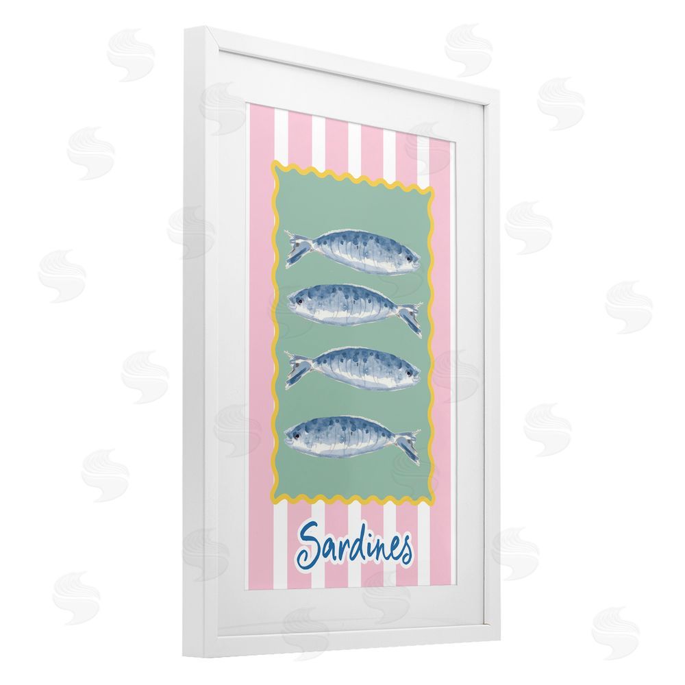 Patricia Pinto Pastel Striped Sardines White Framed Print Under Glass Wall Art