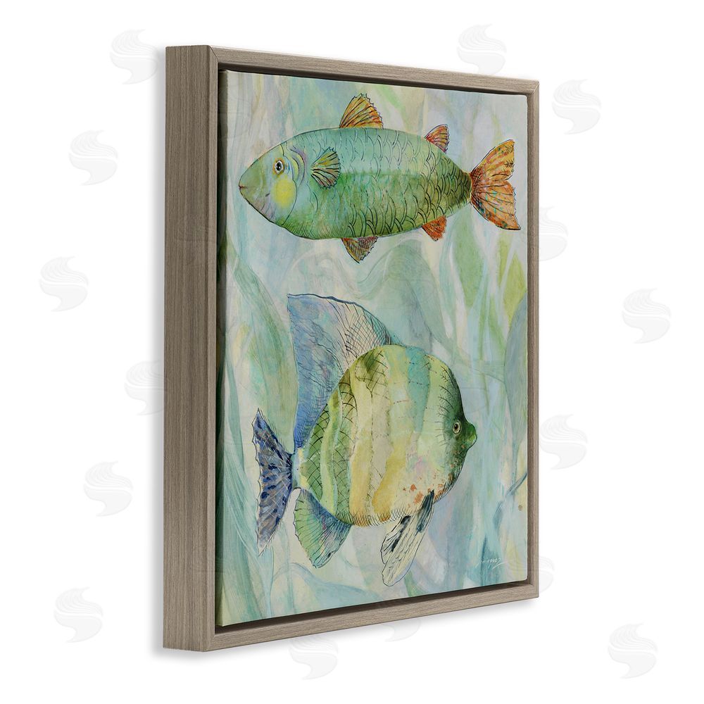 Lorenzo Collective Sweet Fish Duo Watercolor Brown Floating Framed Canvas Wall Art Print