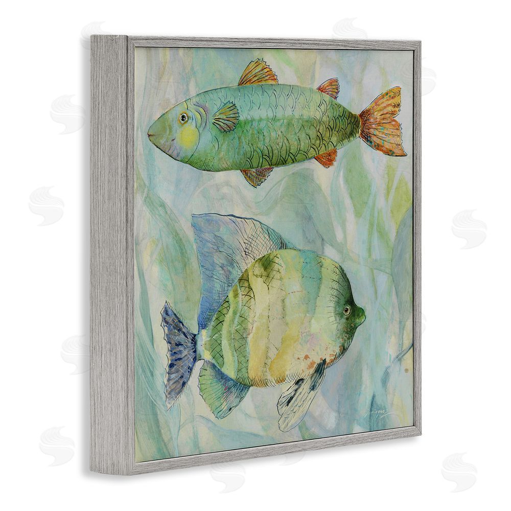 Lorenzo Collective Sweet Fish Duo Watercolor Gray Framed Giclee Wall Art Print