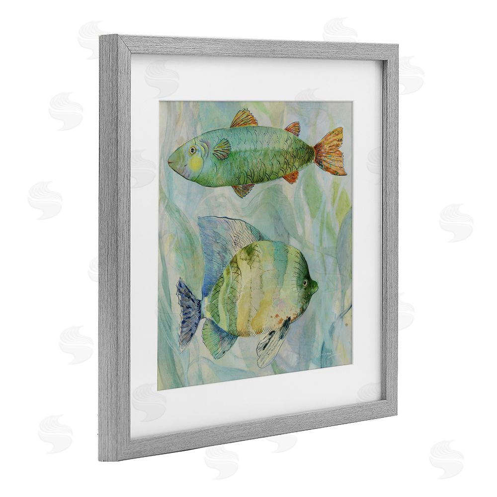 Lorenzo Collective Sweet Fish Duo Watercolor Gray Framed Print Under Glass with White Mat Wall Art