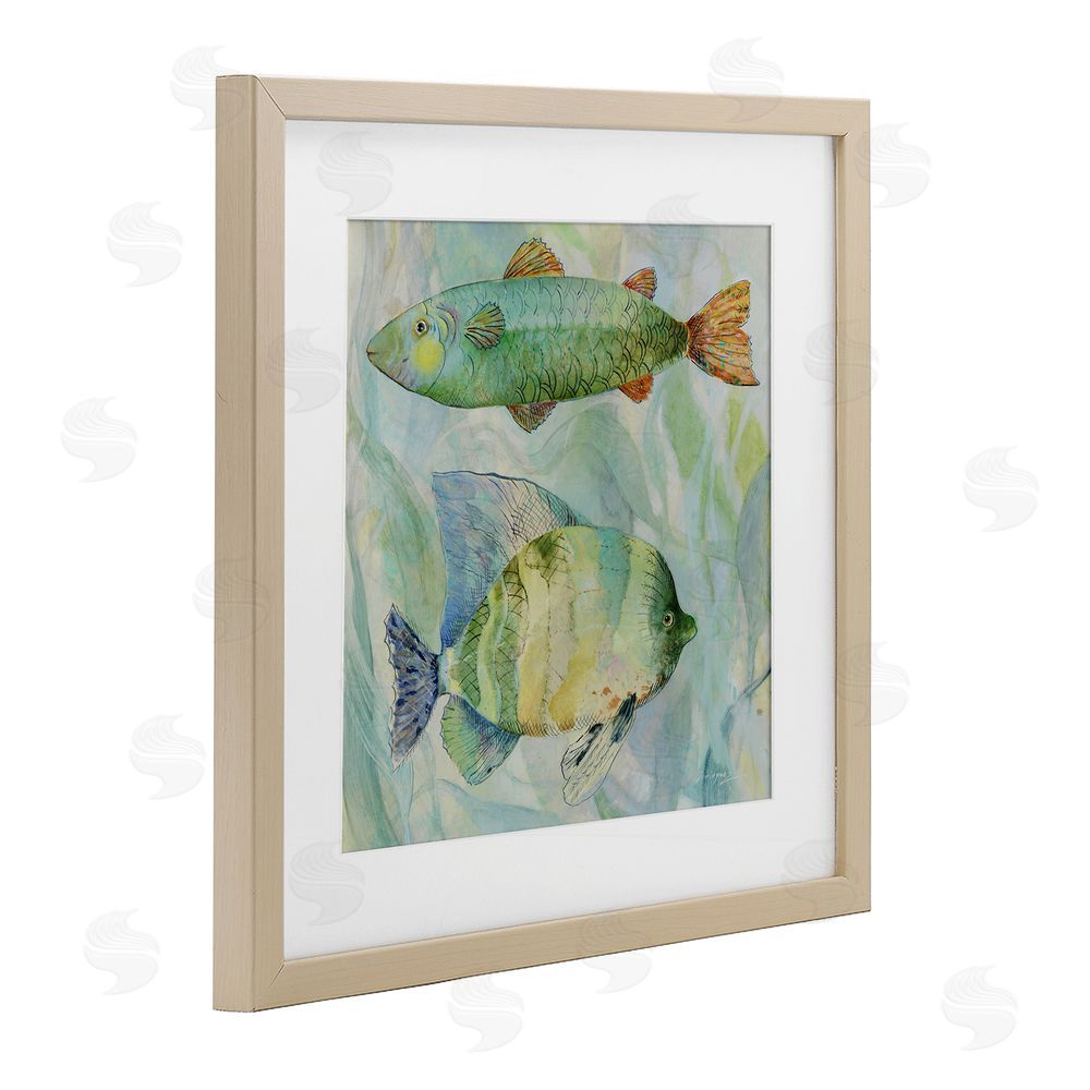 Lorenzo Collective Sweet Fish Duo Watercolor Brown Framed Print Under Glass with White Mat Wall Art