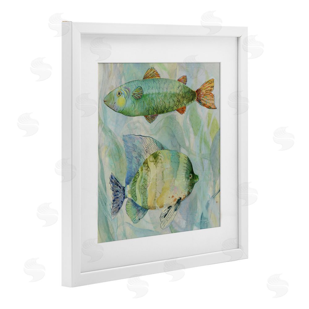Lorenzo Collective Sweet Fish Duo Watercolor White Framed Print Under Glass with White Mat Wall Art