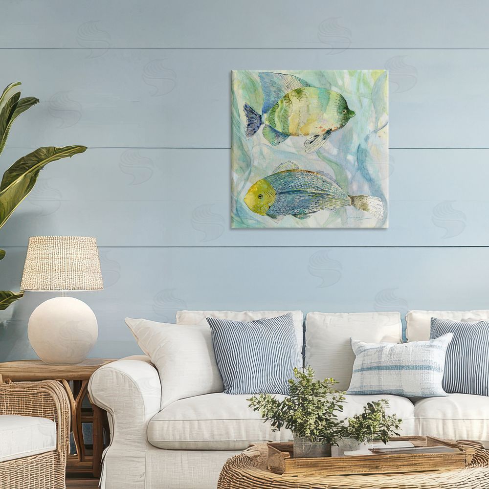 Lorenzo Collective Sweet Fish Duo Blue Green Stretched Canvas on Wall