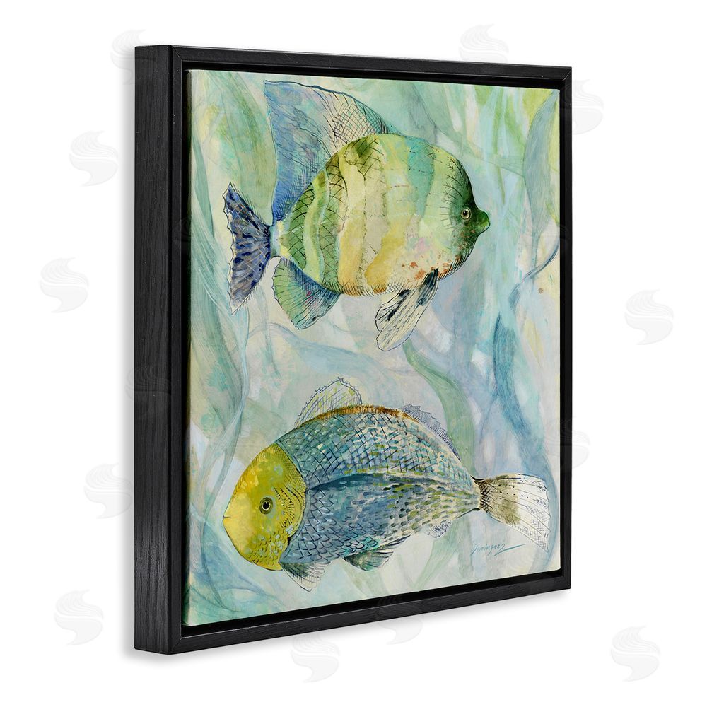 Lorenzo Collective Sweet Fish Duo Blue Green Black Floating Framed Canvas Wall Art Print