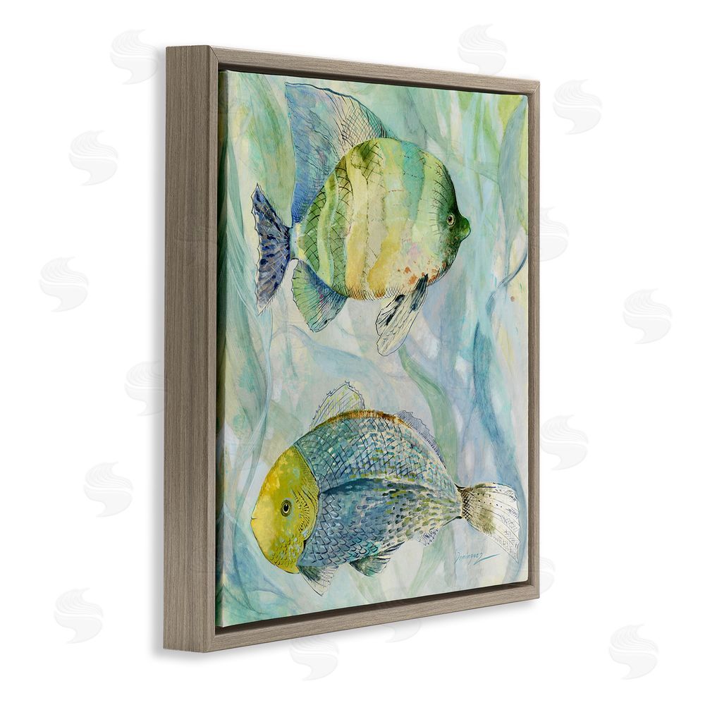 Lorenzo Collective Sweet Fish Duo Blue Green Brown Floating Framed Canvas Wall Art Print