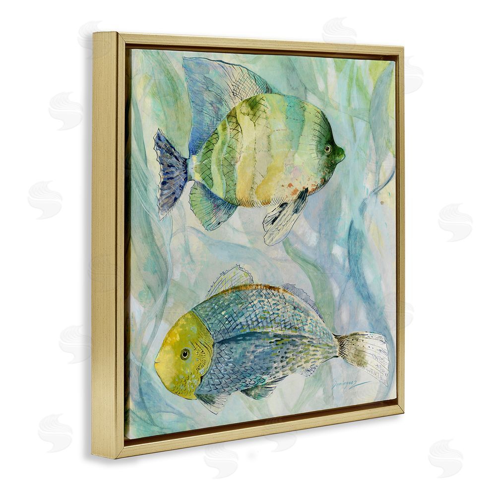 Lorenzo Collective Sweet Fish Duo Blue Green Gold Floating Framed Canvas Wall Art Print