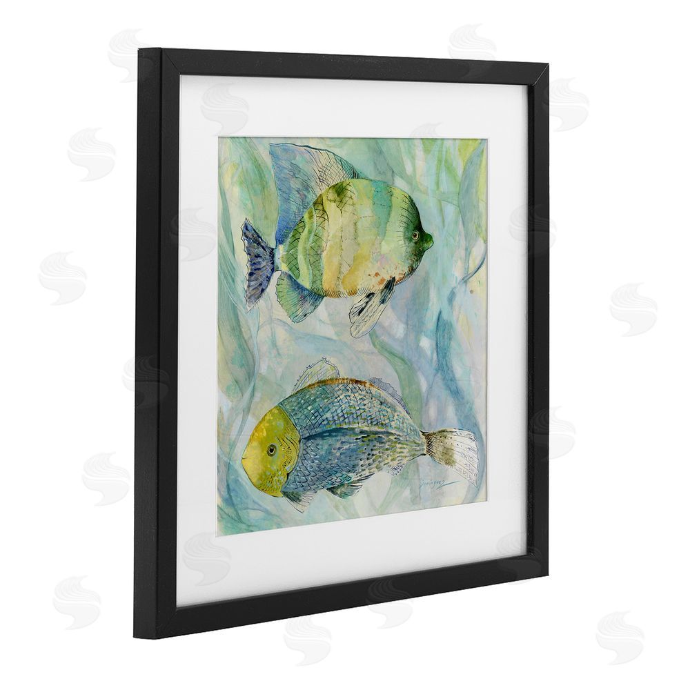 Lorenzo Collective Sweet Fish Duo Blue Green Black Framed Print Under Glass with White Mat Wall Art
