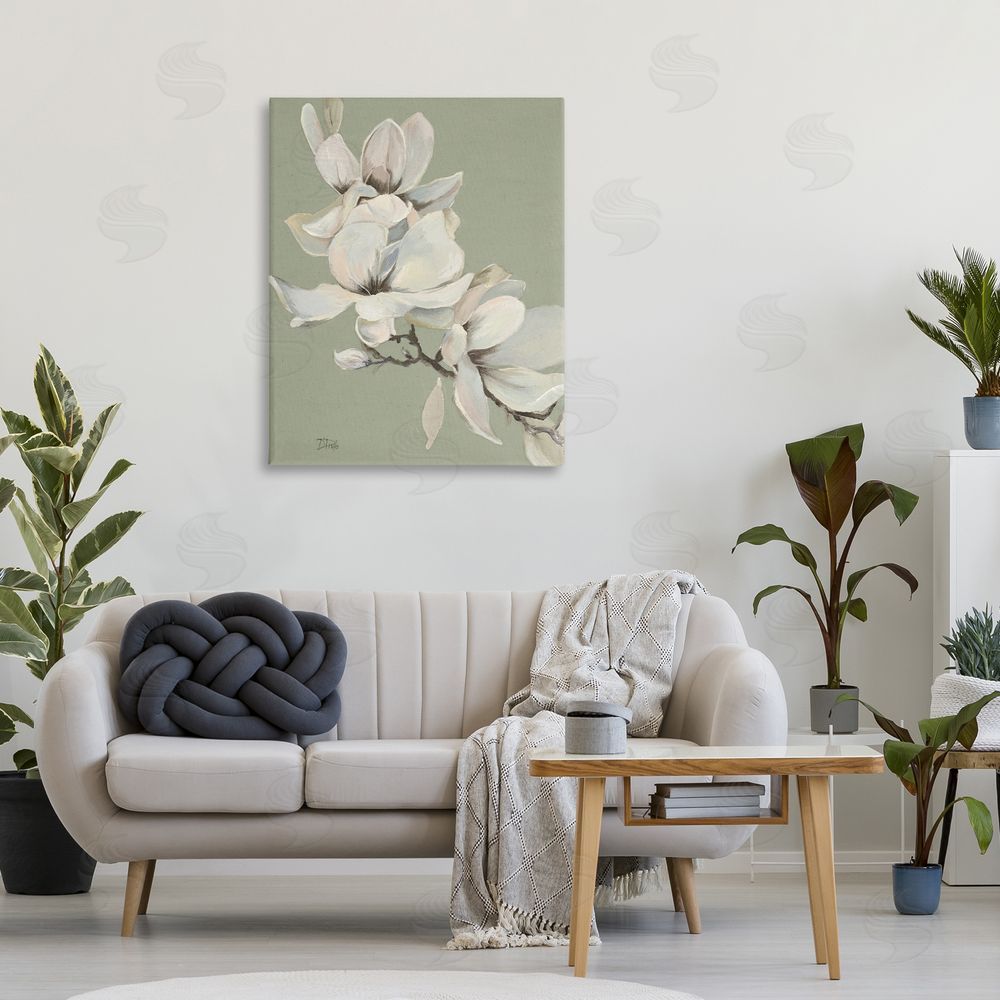 Patricia Pinto Magnolias on Sage Florals Stretched Canvas Wall Art in Room