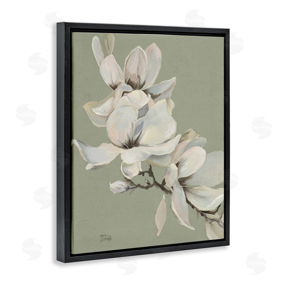 Patricia Pinto Magnolias on Sage Florals Black Floating Framed Canvas Wall Art