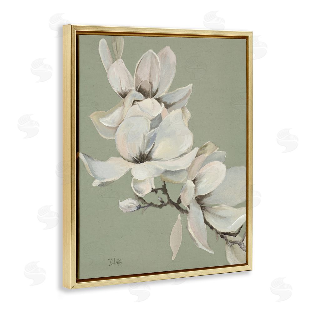 Patricia Pinto Magnolias on Sage Florals Gold Floating Framed Canvas Wall Art