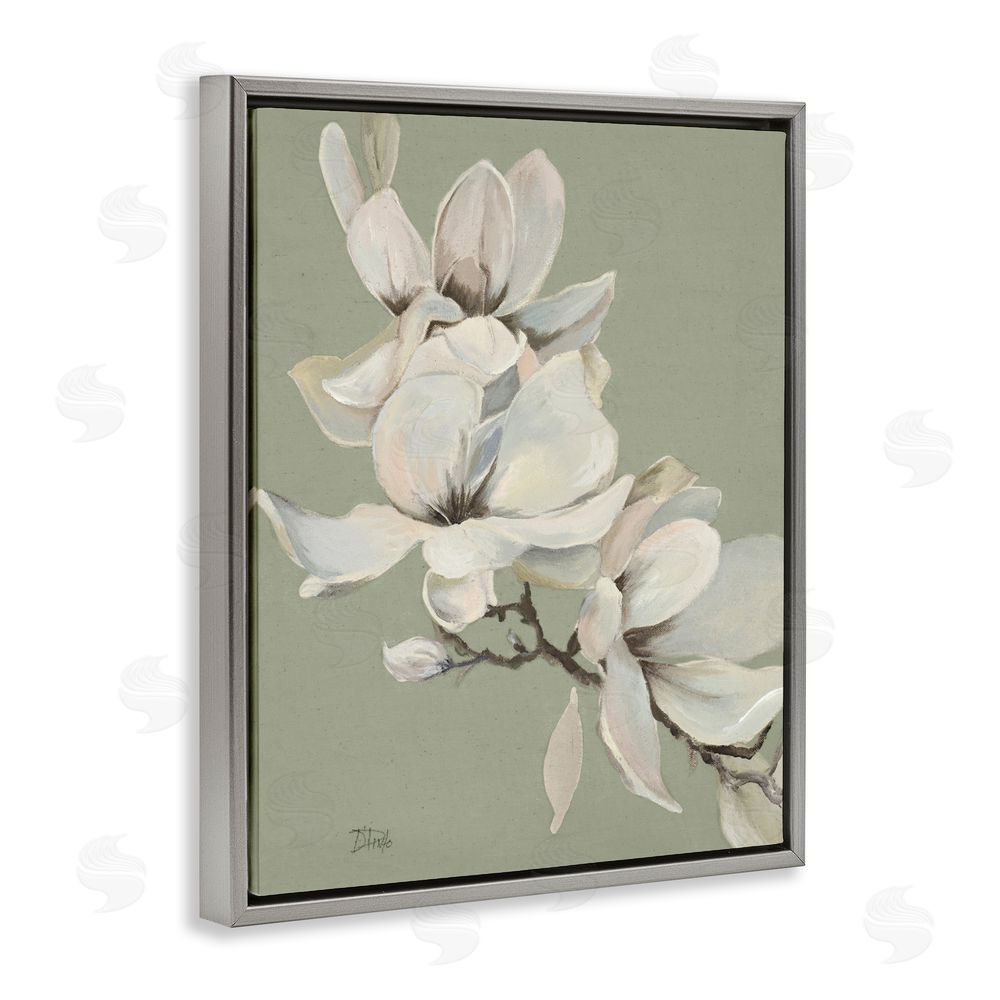 Patricia Pinto Magnolias on Sage Florals Gray Floating Framed Canvas Wall Art